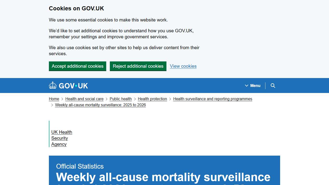Weekly all-cause mortality surveillance (week 4 2026 report, up to week 52 2025 data) - GOV.UK