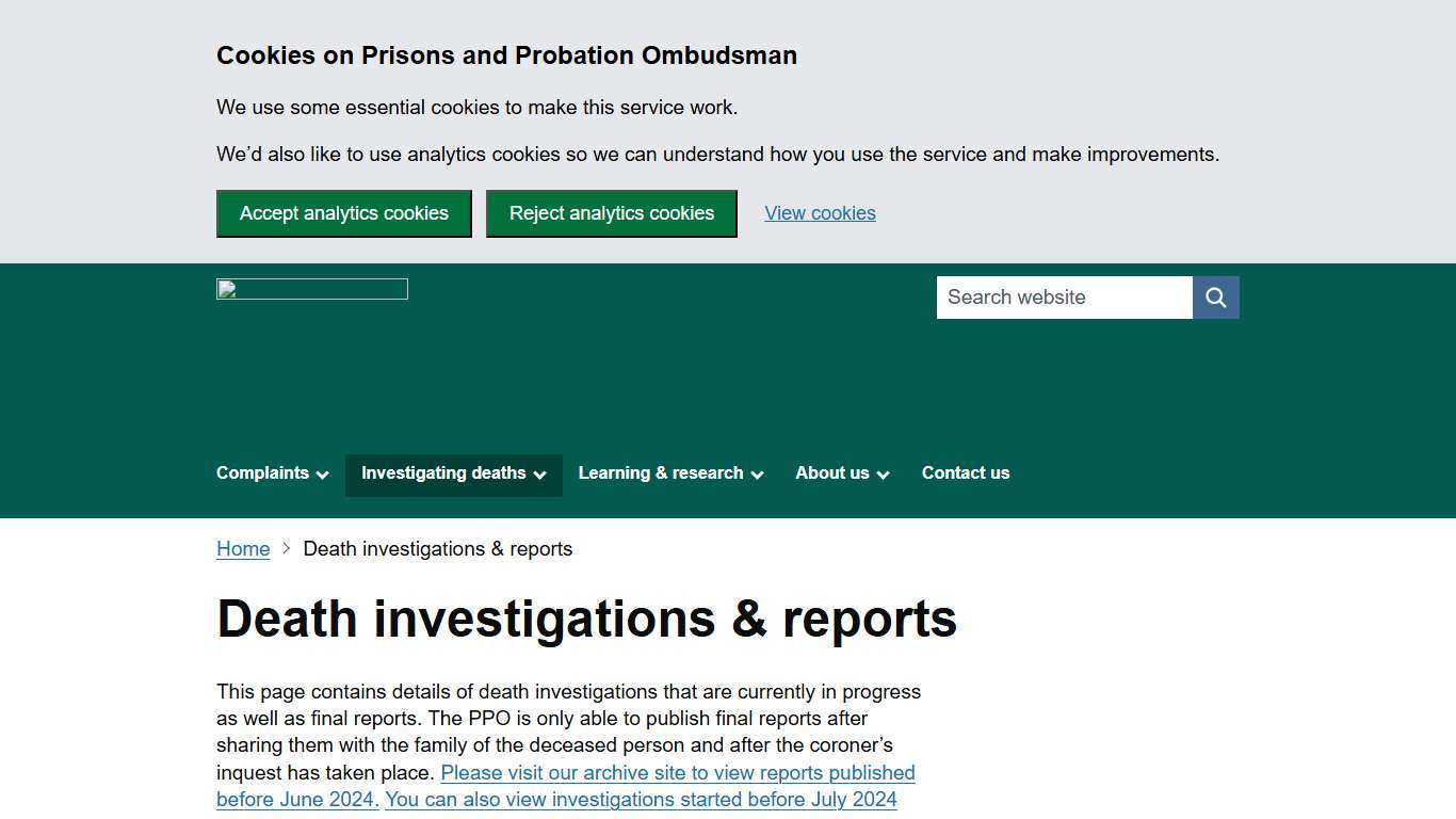 Death investigations & reports – Prisons and Probation Ombudsman