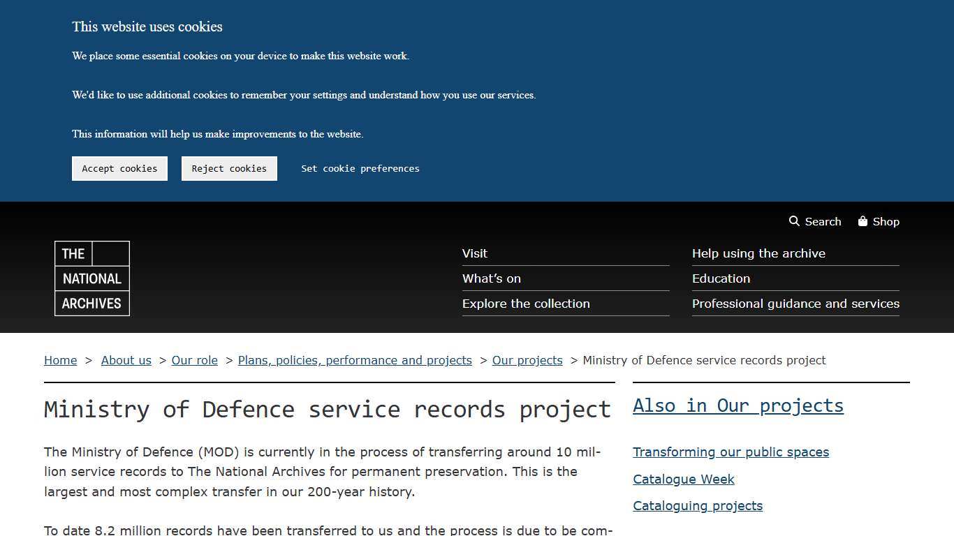 Ministry of Defence service records project - The National Archives